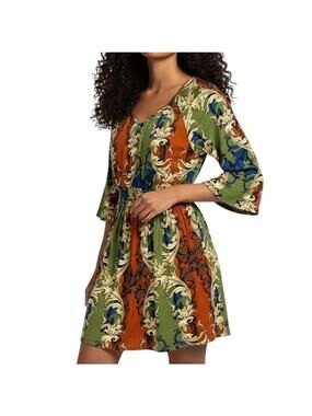Anthropologie Poema cinched waist retro style floral dress Size Large